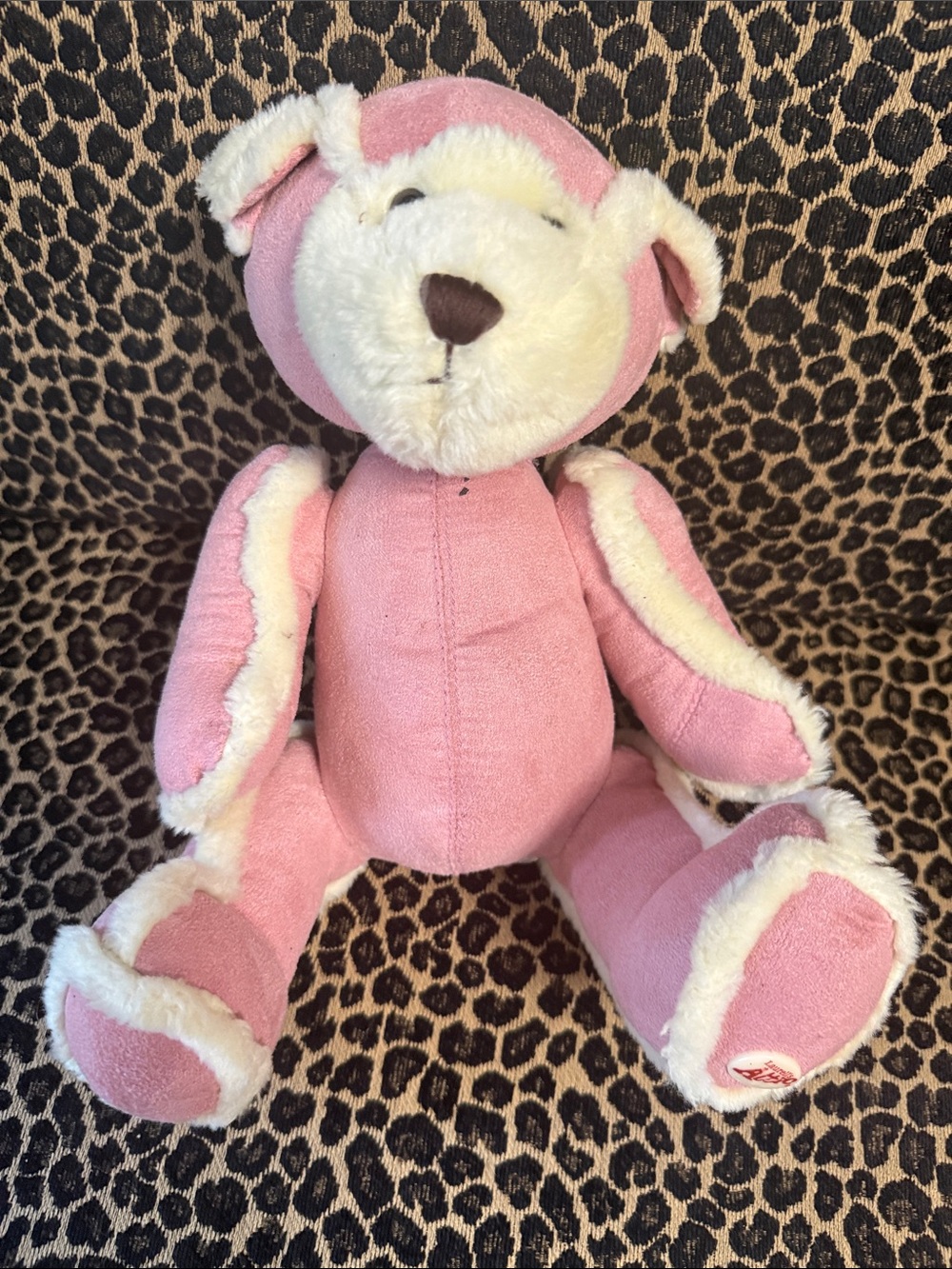 Plush Pink Teddy Bear with Cream Accents - Soft Cuddly Toy
